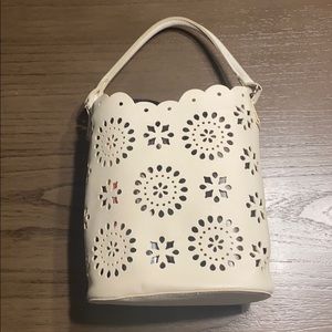 White Leather Floral Bag
